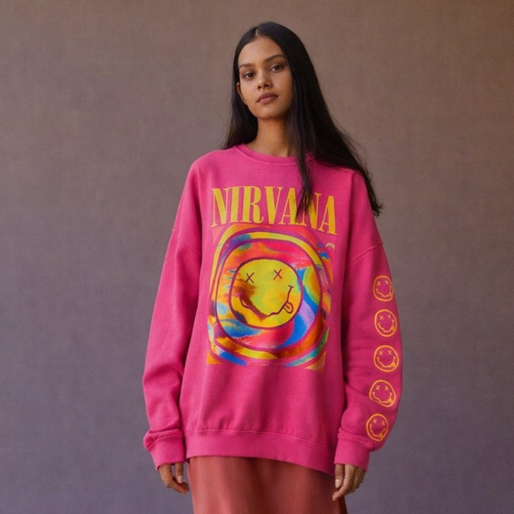 Urban Outfitters Tops - Nirvana Smile Sweatshirt Oversized Pink S/M Urban Outfitters 90s Grunge Rock